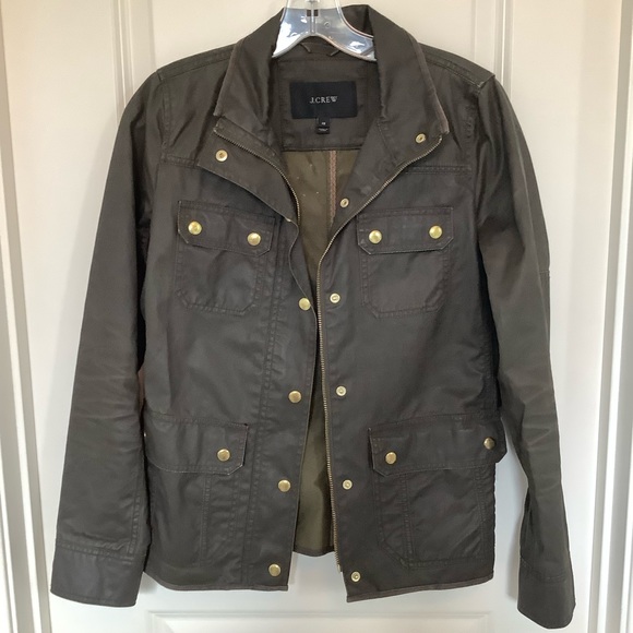 J Crew Utility Jacket Womens XS Twill Brown Pockets Snaps Zip Cotton - Picture 4 of 8
